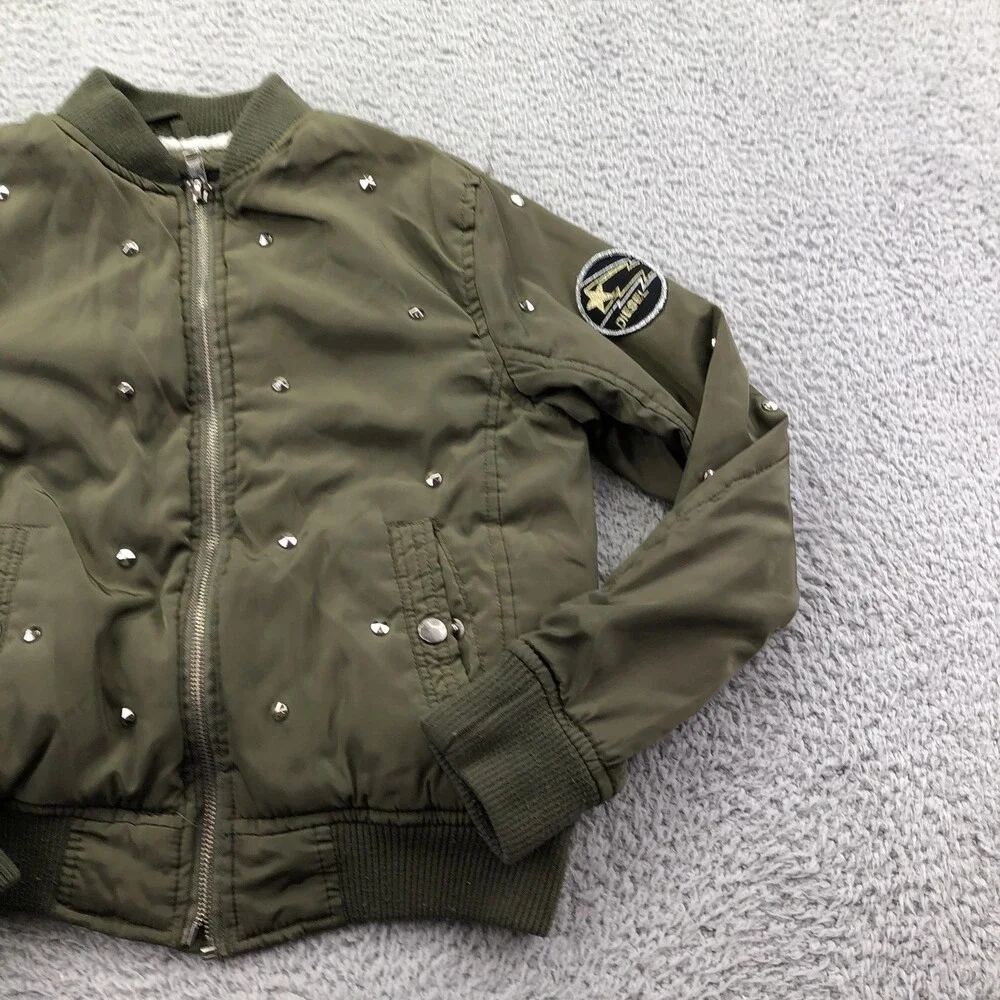 Diesel Jacket Youth Medium 10/12 Green Bomber Studded Zip Lined Winter